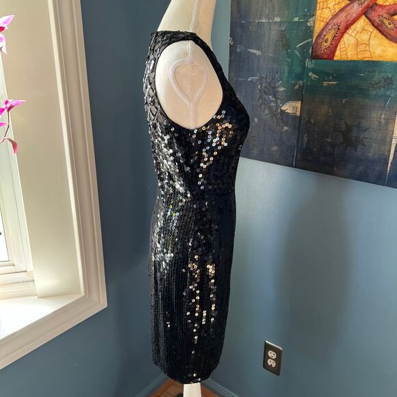 Niteline Della Roufogali Black Sequin Mesh‎ Dress Women's Size 6 80s Vintage - Picture 3 of 11